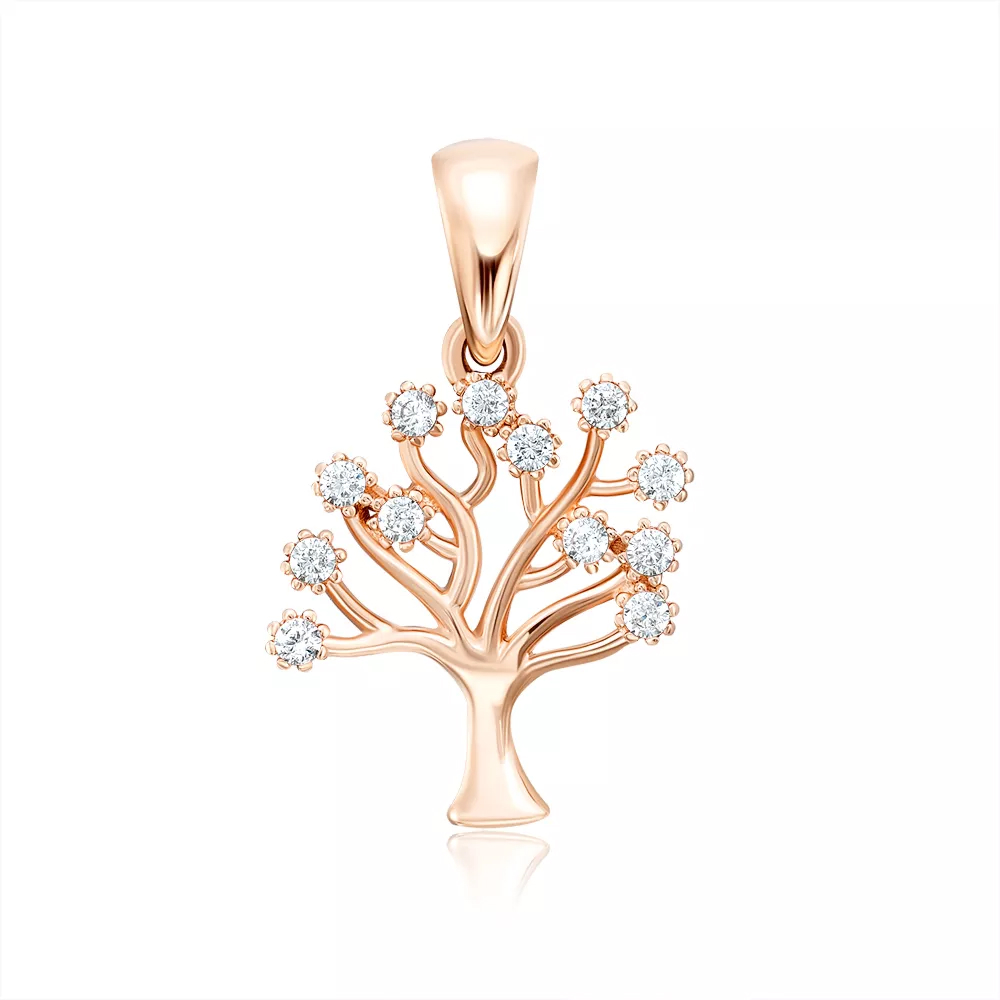 Gold pendant "Tree" with cubic zirconia