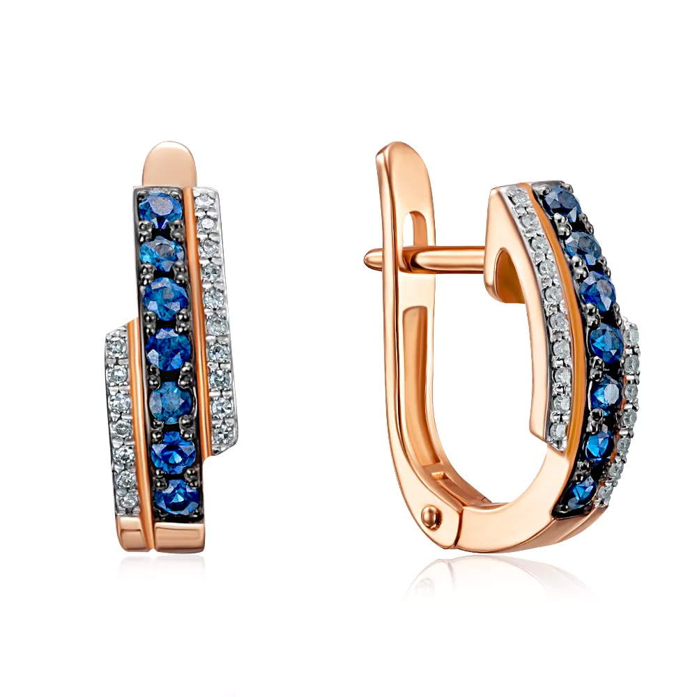 Gold earrings with sapphires and diamonds