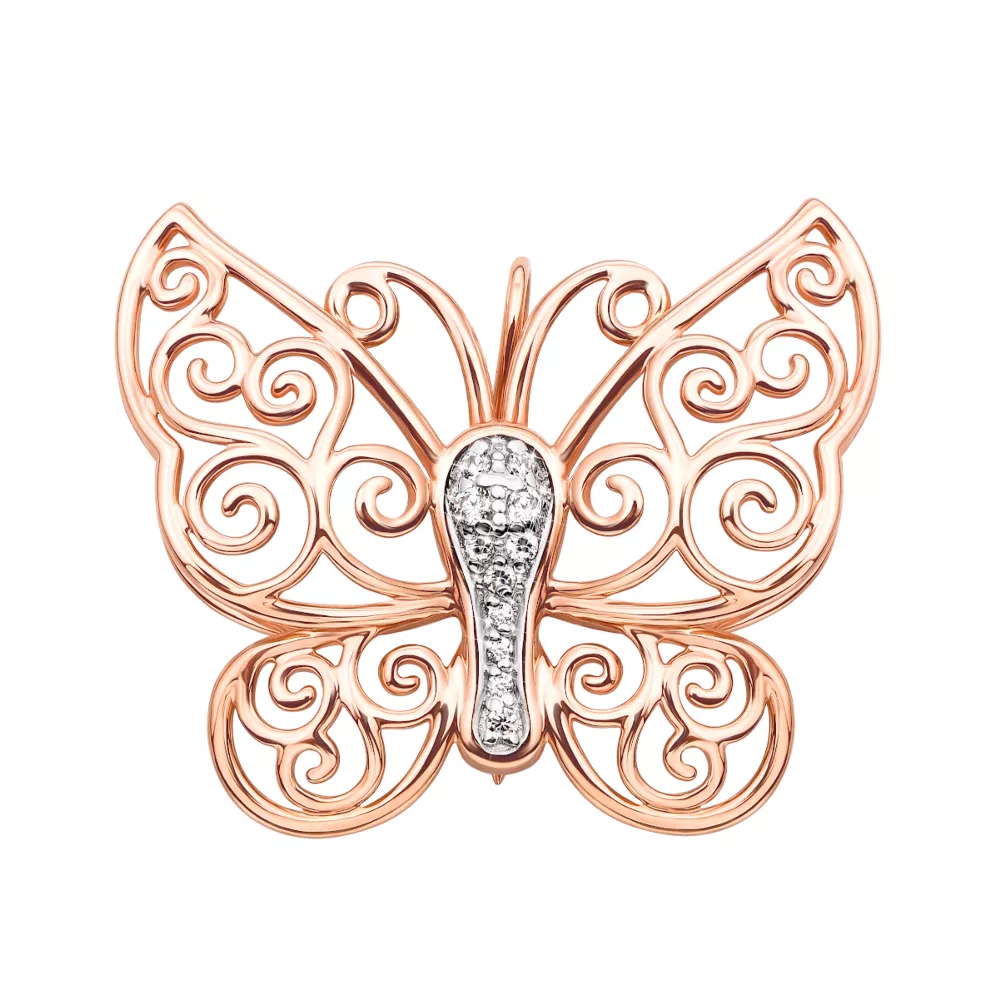 Gold brooch "Butterfly" with cubic zirconia