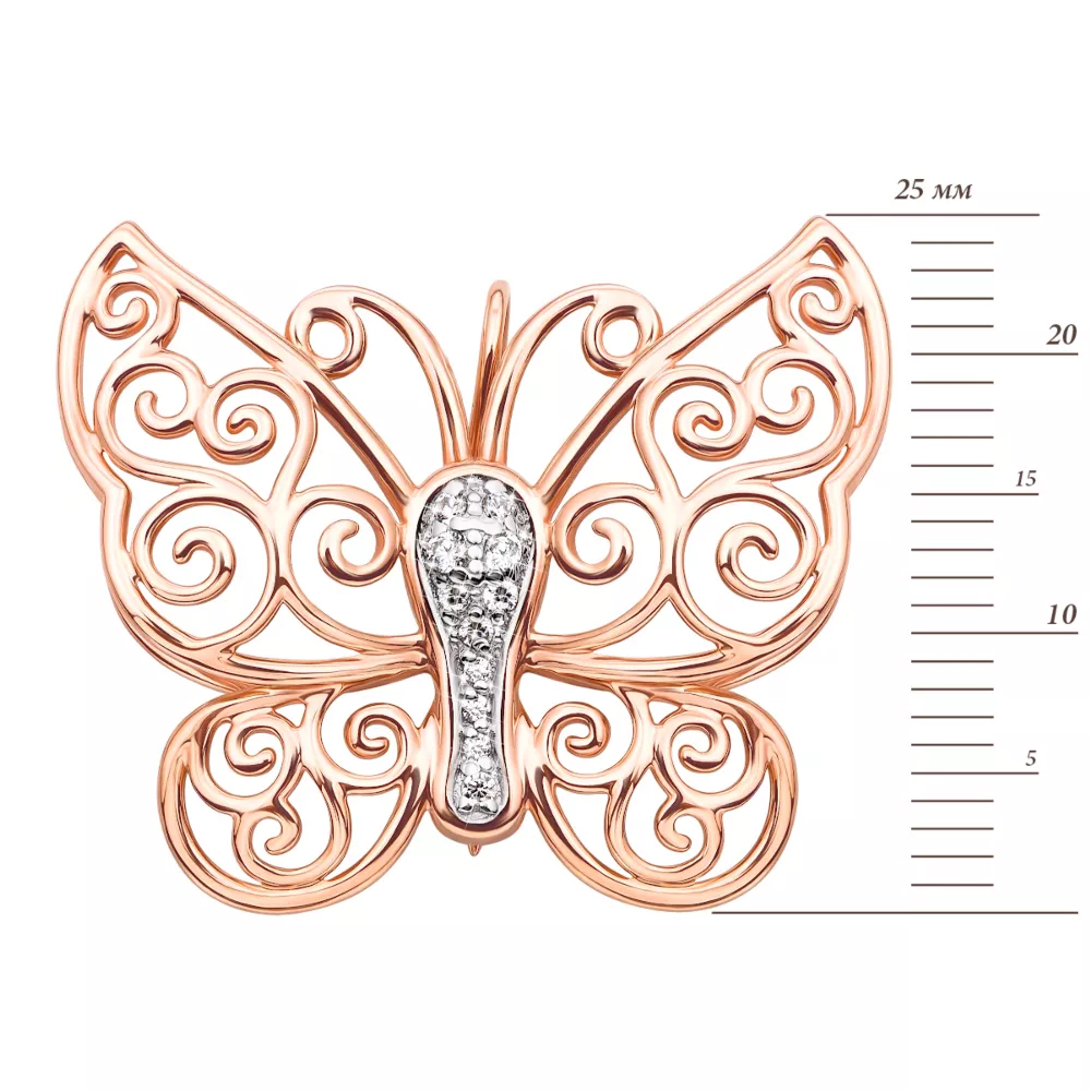 Gold brooch "Butterfly" with cubic zirconia