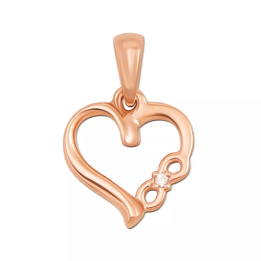 Gold pendant "Heart and Infinity" with a diamond