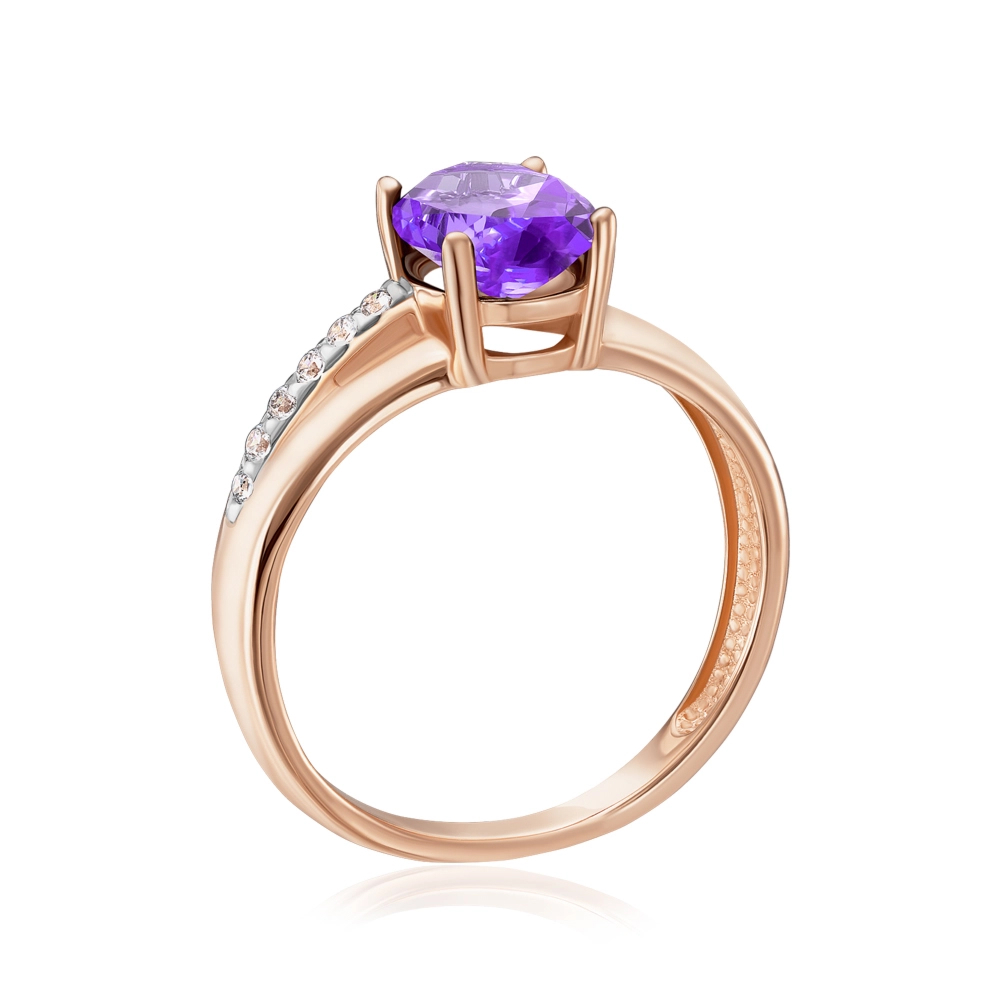 Gold ring with amethyst and cubic zirconia