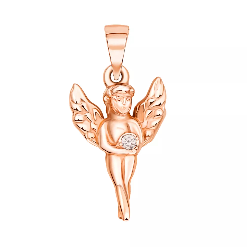 Gold pendant Angel with cubic zirconia