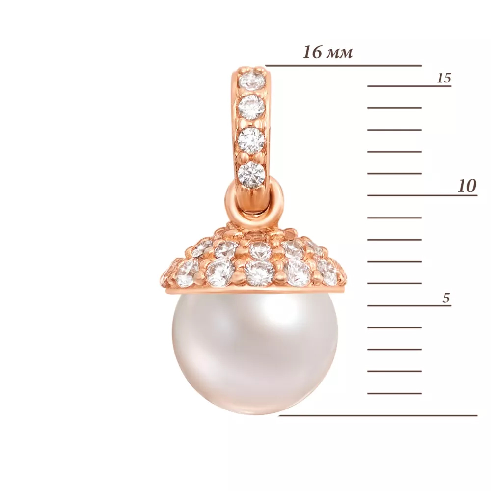 Gold pendant with a pearl and cubic zirconia