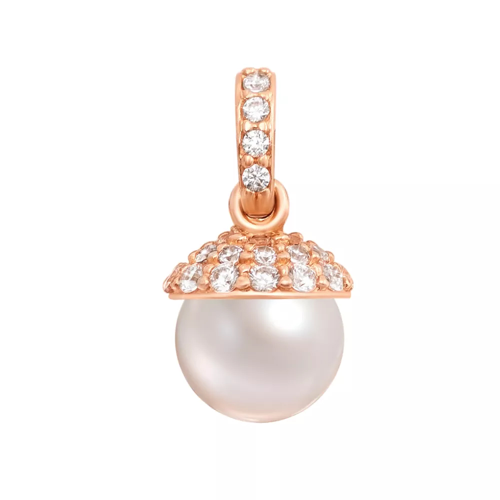 Gold pendant with a pearl and cubic zirconia