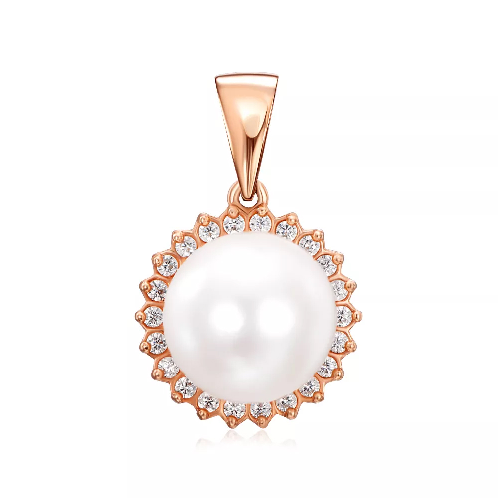 Gold pendant with pearl and cubic zirconia