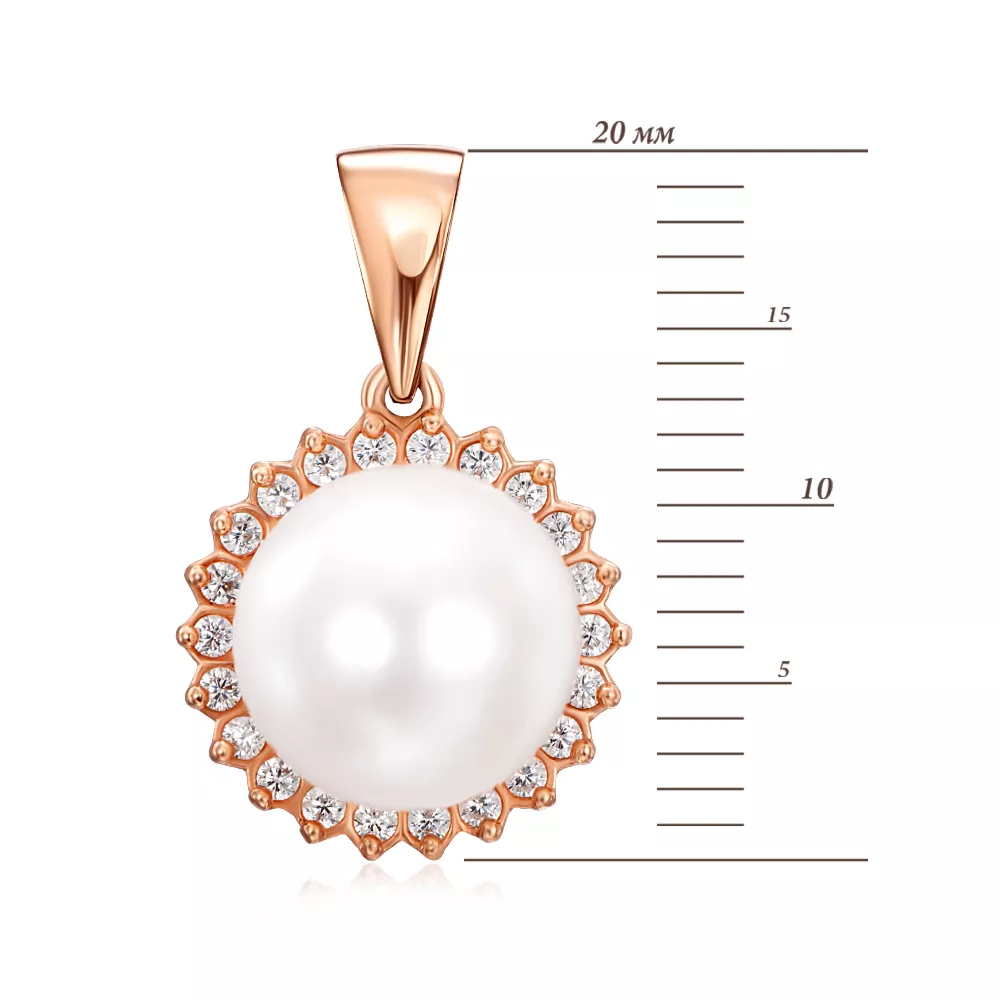 Gold pendant with pearl and cubic zirconia