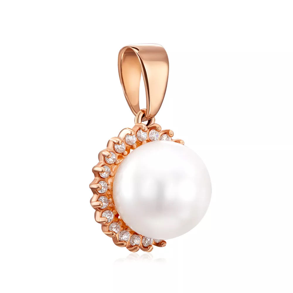 Gold pendant with pearl and cubic zirconia