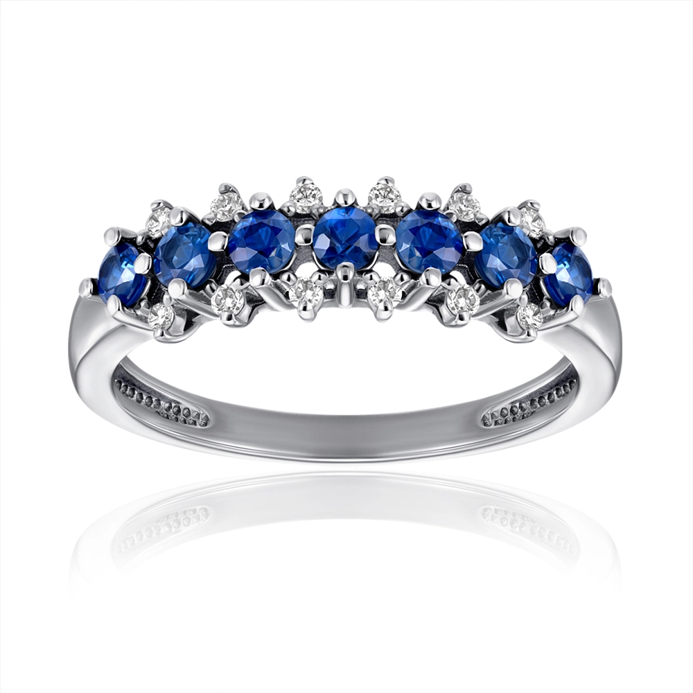 Gold ring with diamonds and sapphires