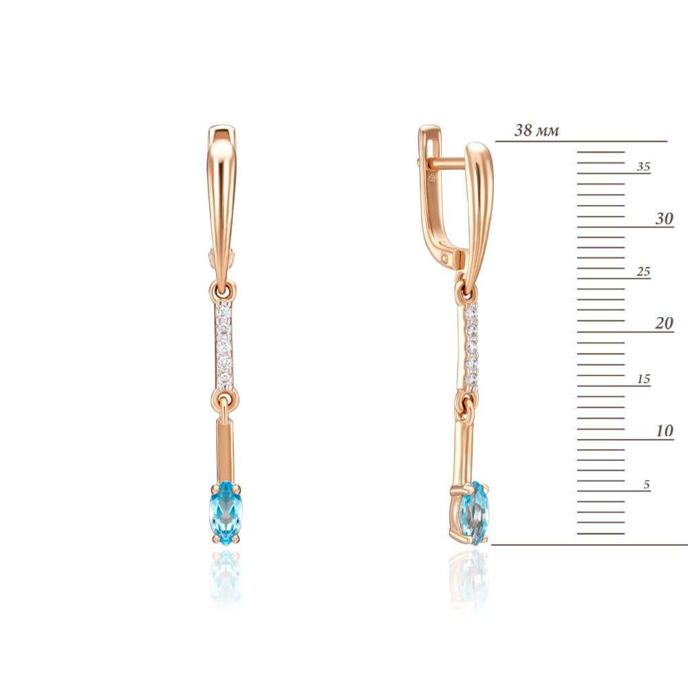 Gold earrings with Swiss topaz and cubic zirconia