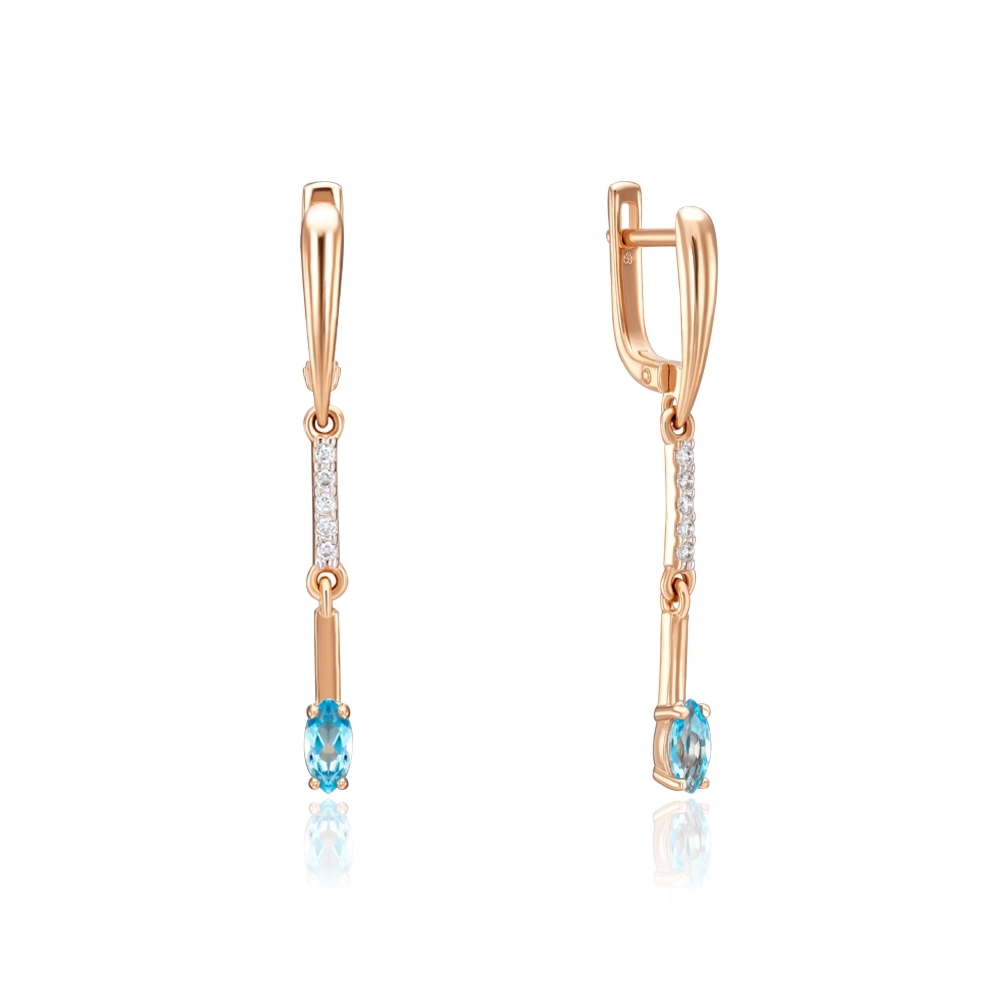 Gold earrings with Swiss topaz and cubic zirconia