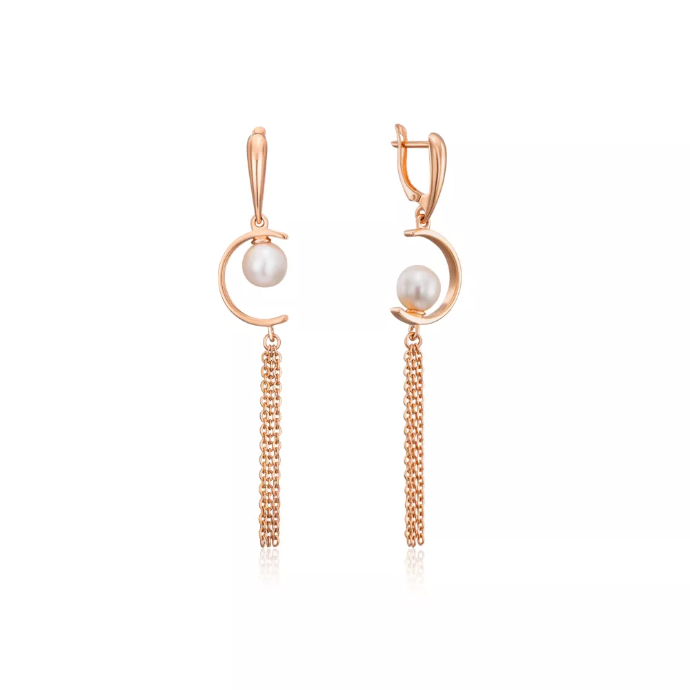 Golden earrings-pendants with pearls