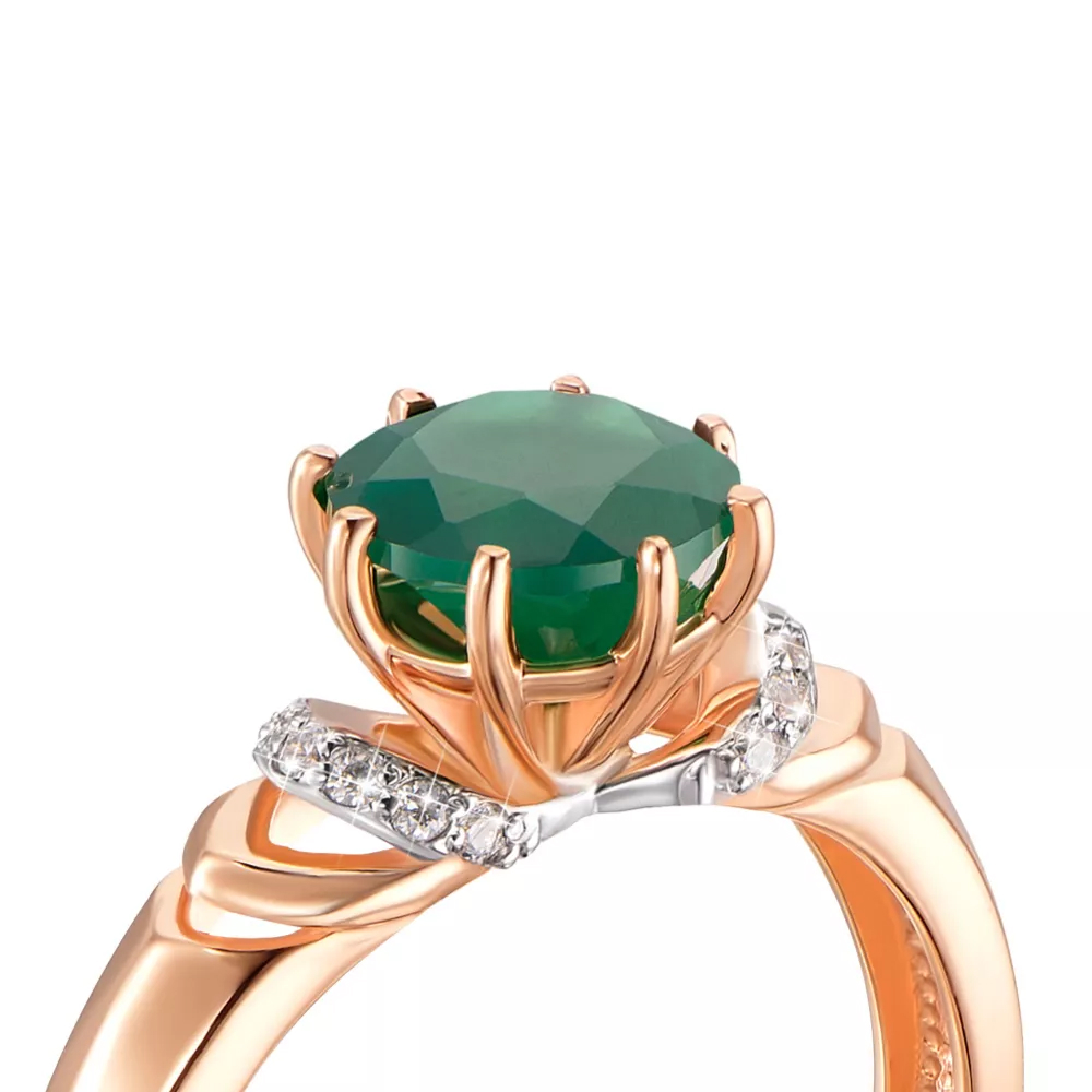 Gold ring with agate and cubic zirconia