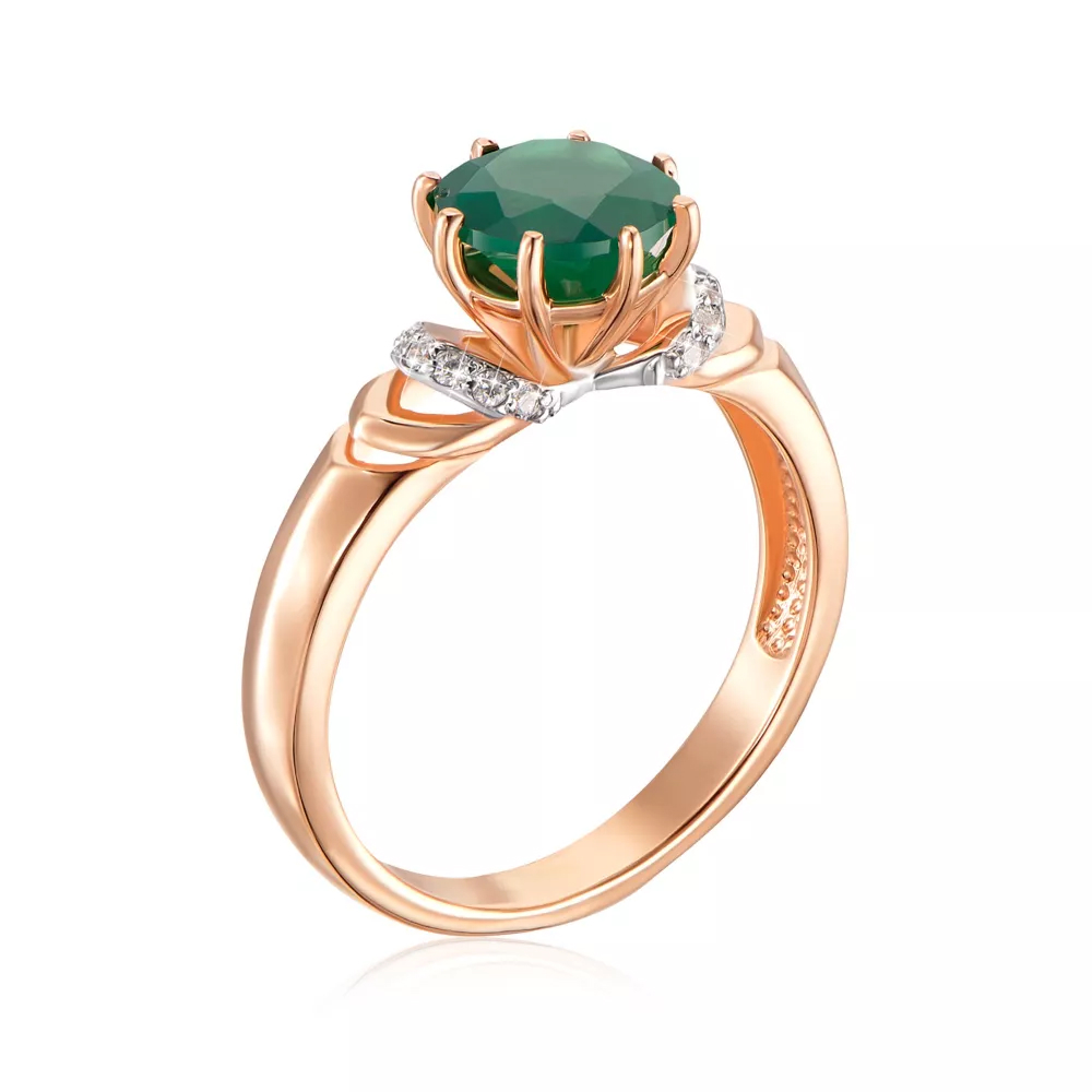 Gold ring with agate and cubic zirconia