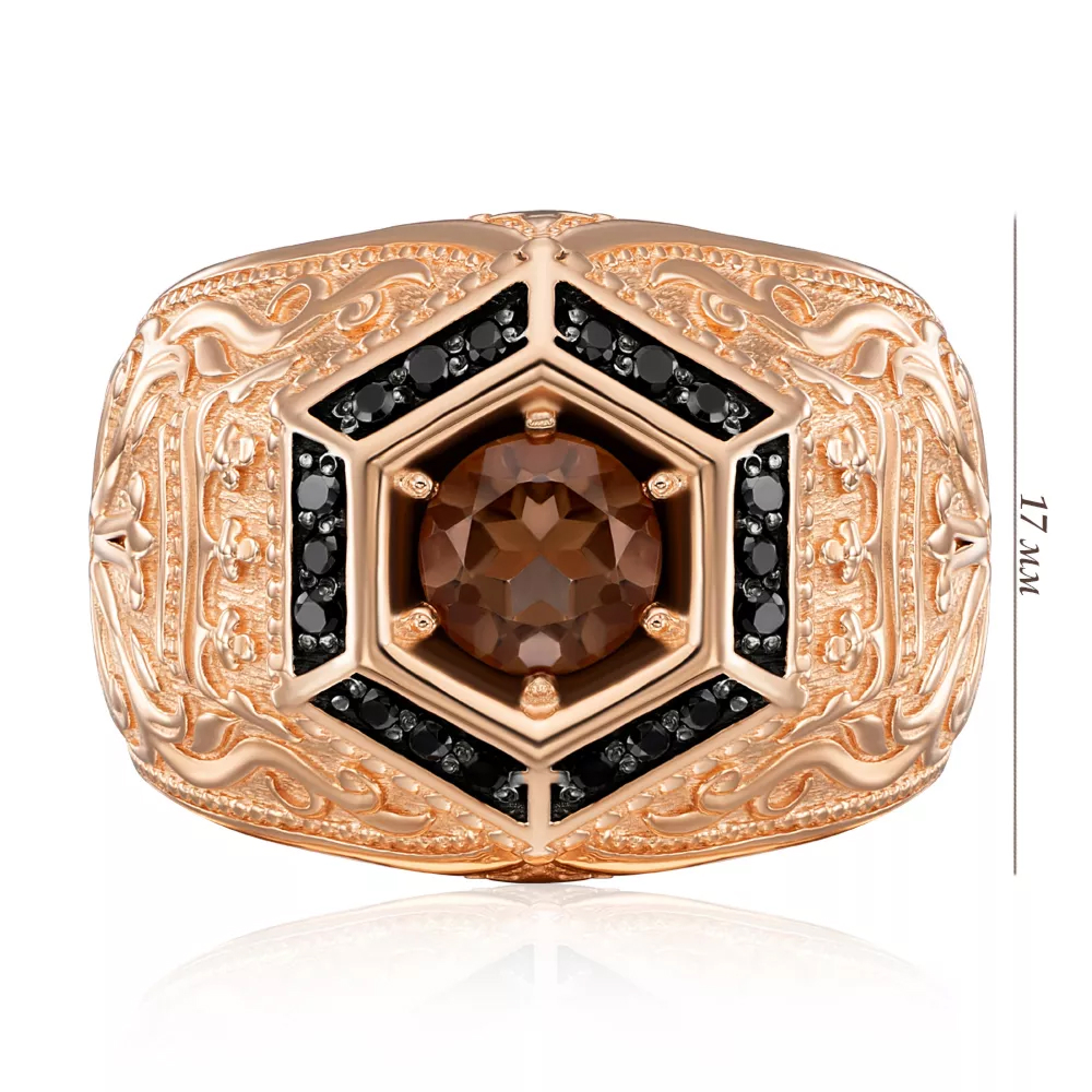 Gold seal with rauchtopaz and cubic zirconia