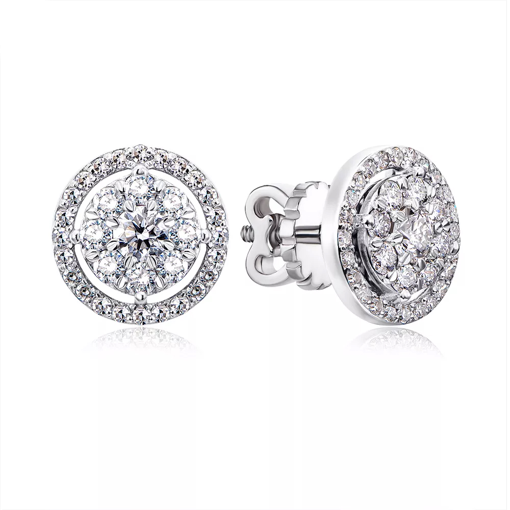 Gold stud earrings with diamonds