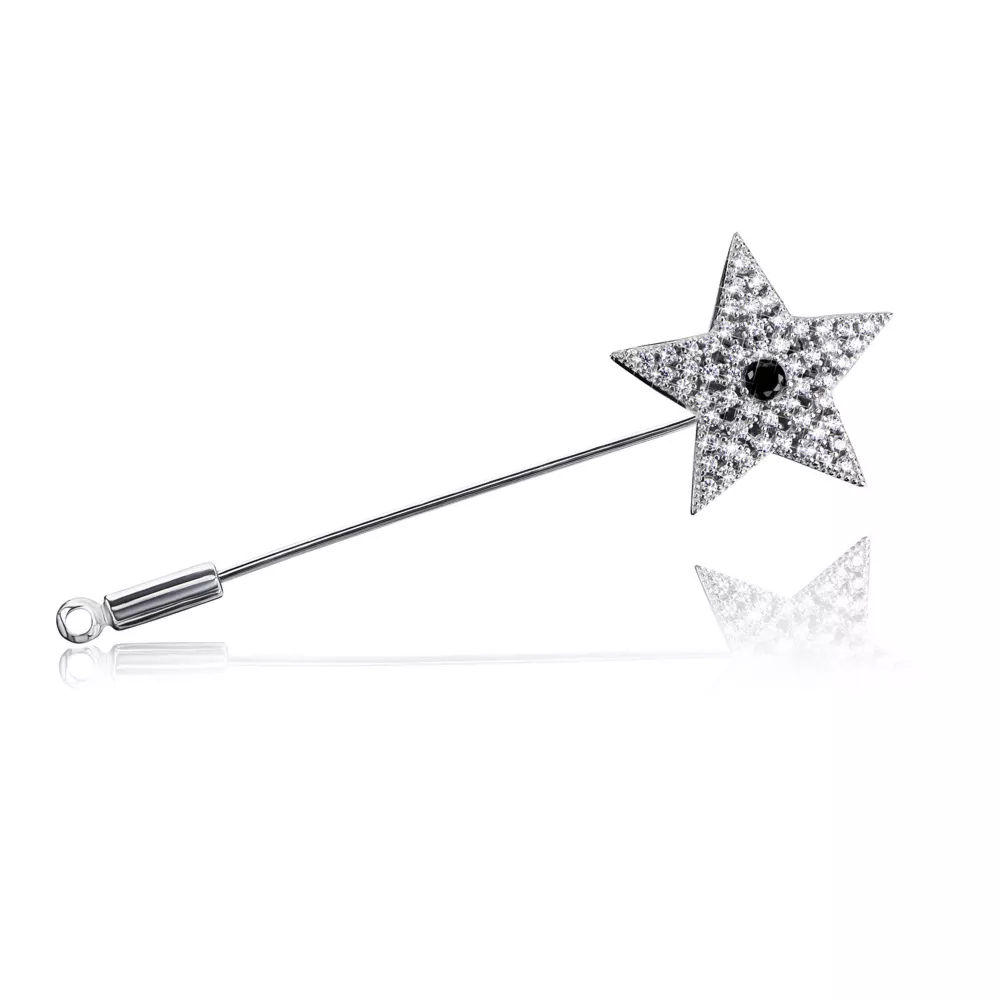 Silver needle brooch "Star" with cubic zirconia