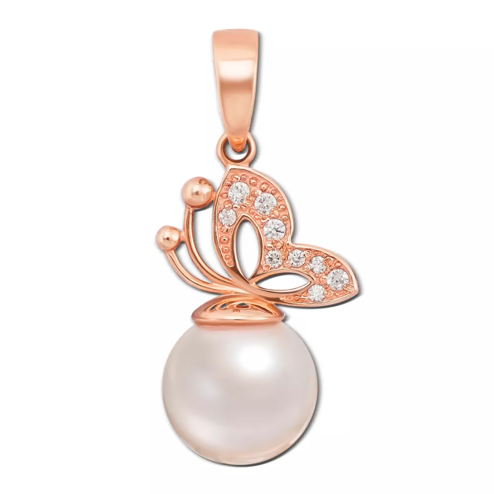 Gold pendant with a pearl and cubic zirconia