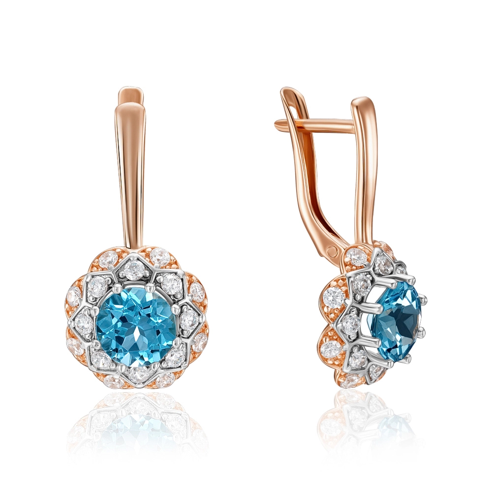 Gold earrings with topaz and cubic zirconia