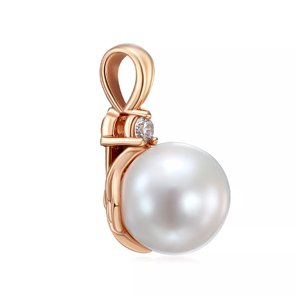 Gold pendant with a pearl and cubic zirconia