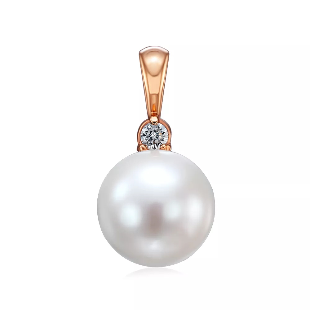 Gold pendant with a pearl and cubic zirconia