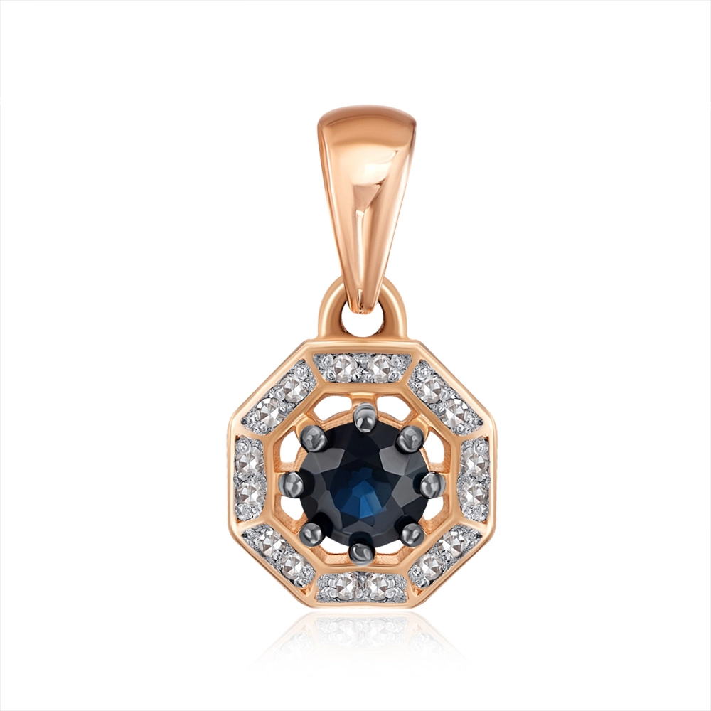 Gold pendant with sapphire and diamonds