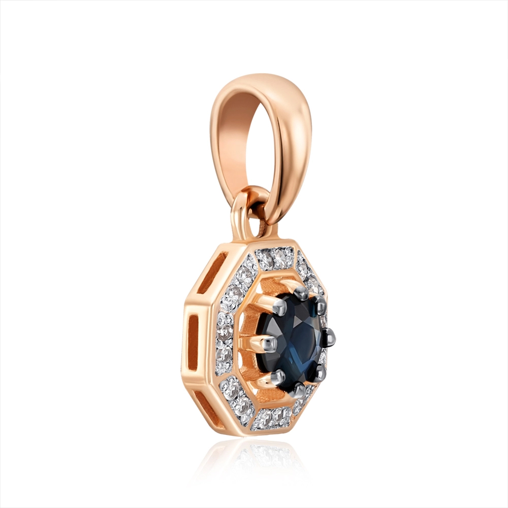 Gold pendant with sapphire and diamonds