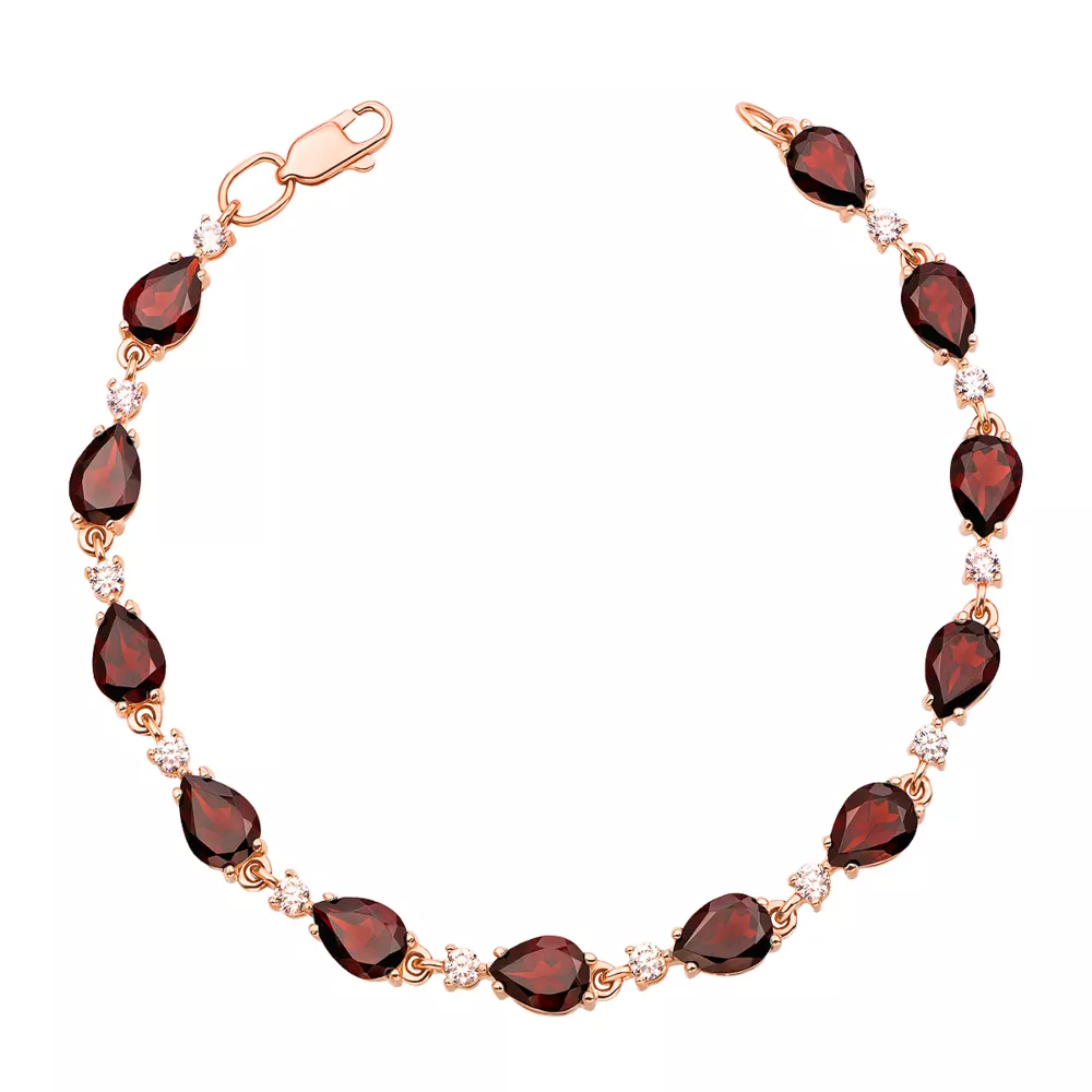 Gold bracelet with garnets and cubic zirconia