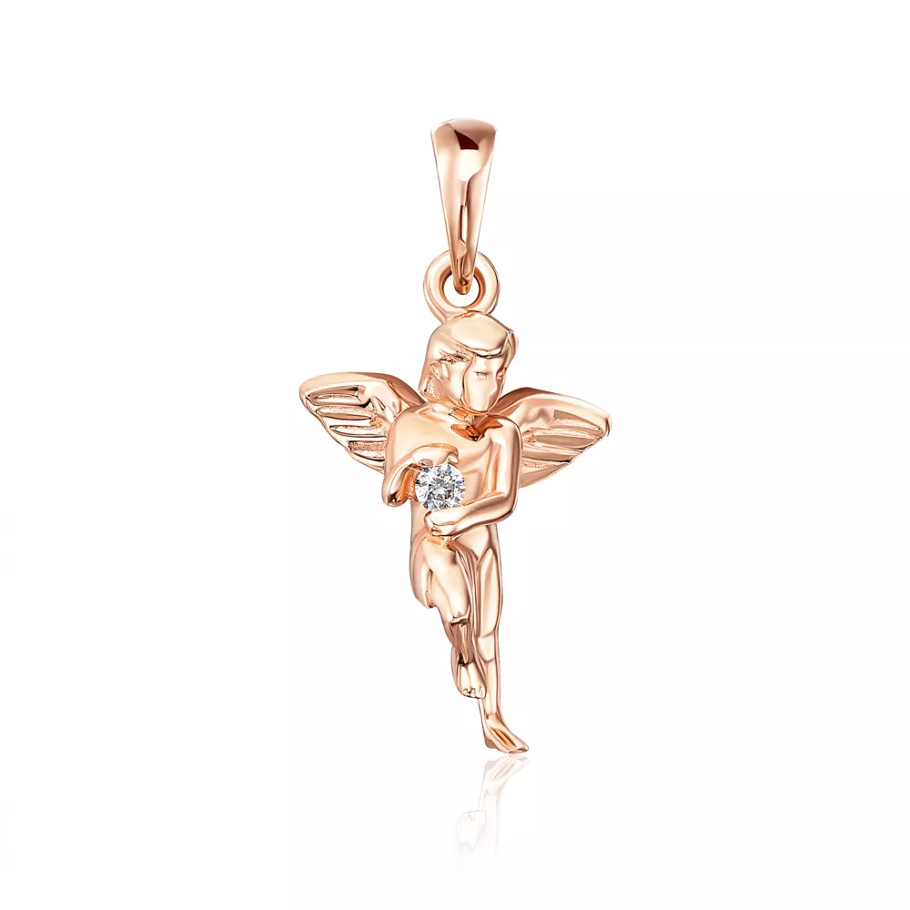 Golden pendant "Angel" with a diamond