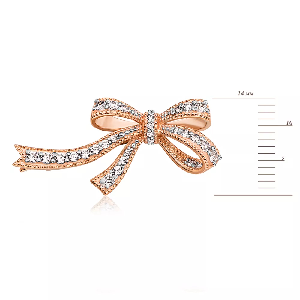 Gold brooch Bow with rhinestones