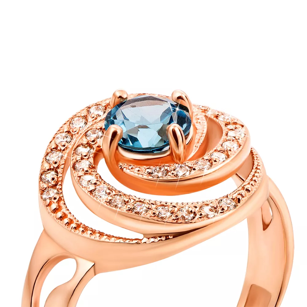 Gold ring with swiss topaz and cubic zirconia