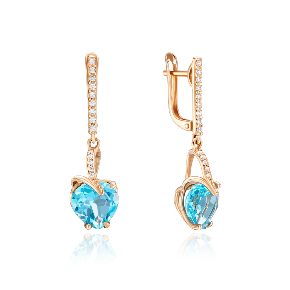 Gold earrings with swiss topaz and cubic zirconia