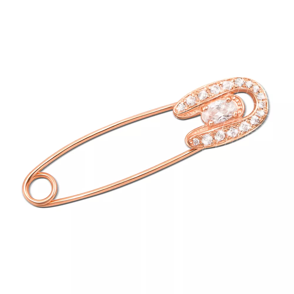 Gold brooch-pin with cubic zirconia