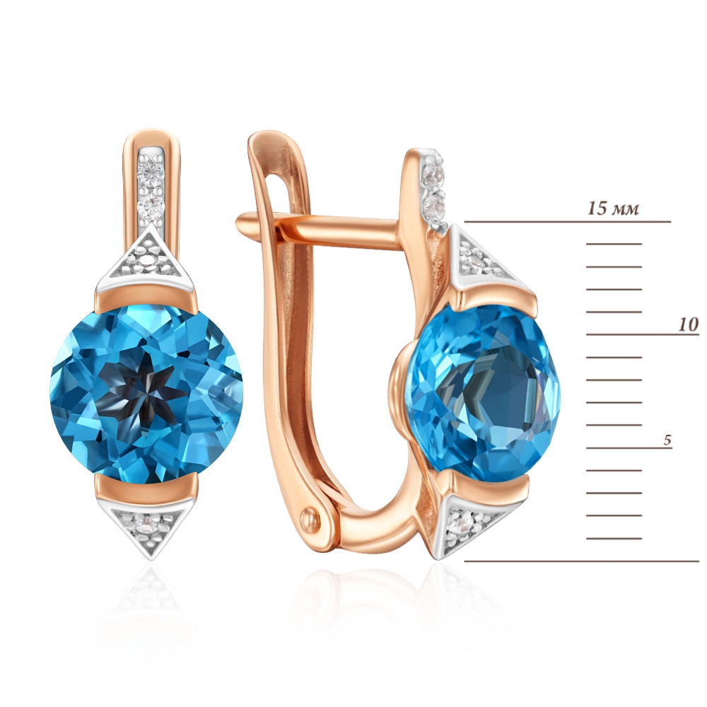 Gold earrings with topaz and cubic zirconia