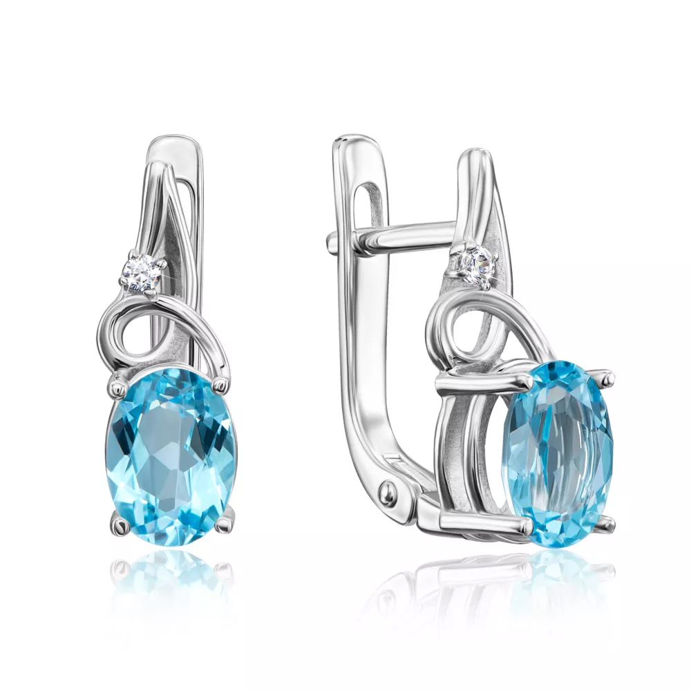 Gold earrings with swiss topaz and cubic zirconia