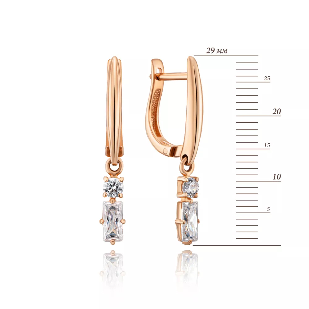 Gold pendant earrings with cubic zirconia