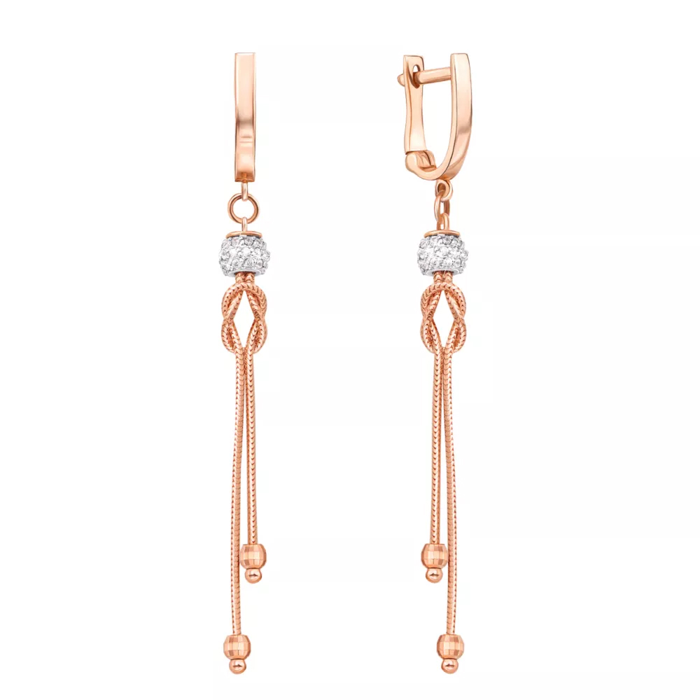 Gold pendant earrings with cubic zirconia