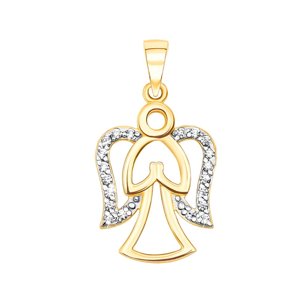 Gold pendant Angel with cubic zirconia