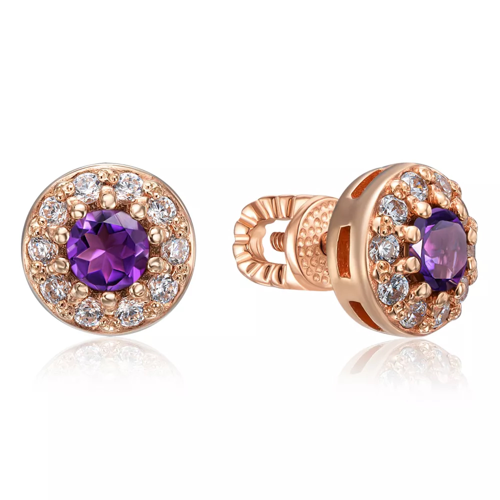 Golden pusets with amethyst and cubic zirconia