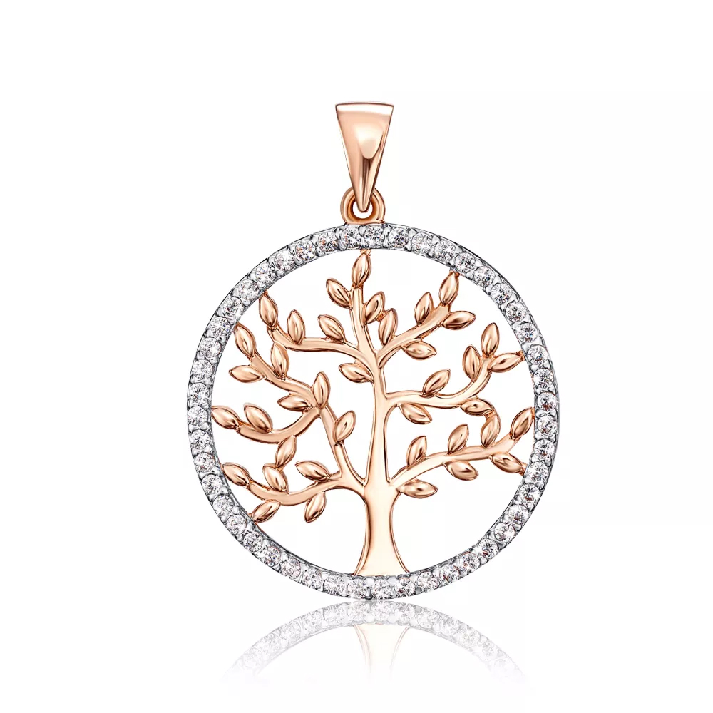 Gold pendant "Tree of Life" with cubic zirconia