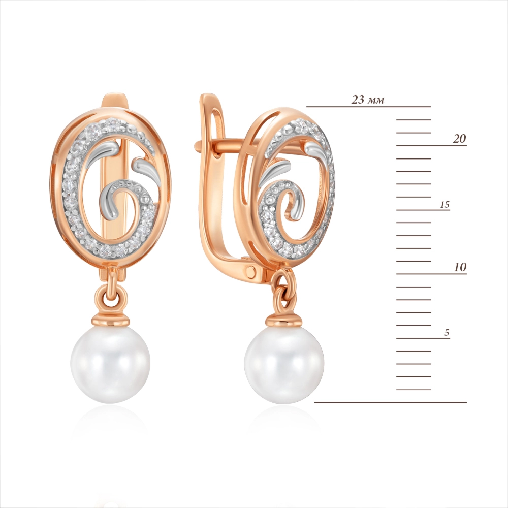 Gold earrings with Cubic Zirconia and pearls