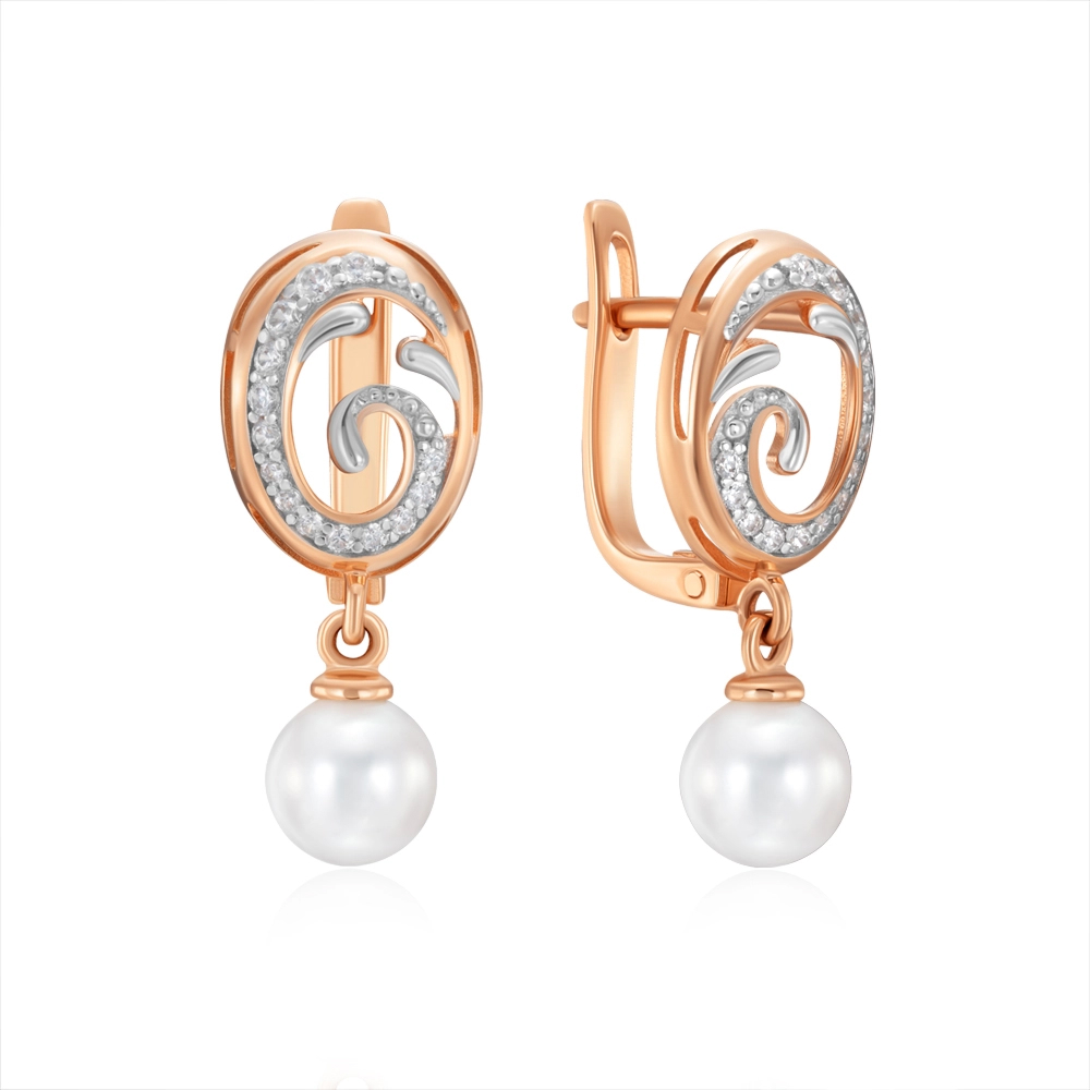 Gold earrings with Cubic Zirconia and pearls