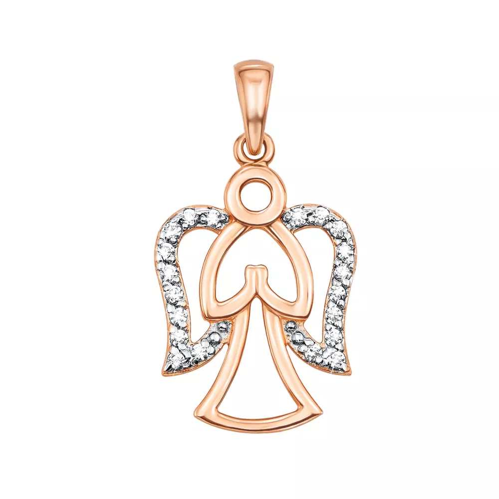 Golden pendant "Angel" with cubic zirconia