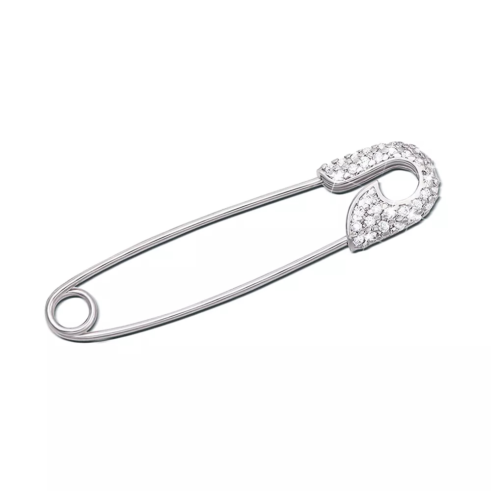 Gold brooch-pin with cubic zirconia