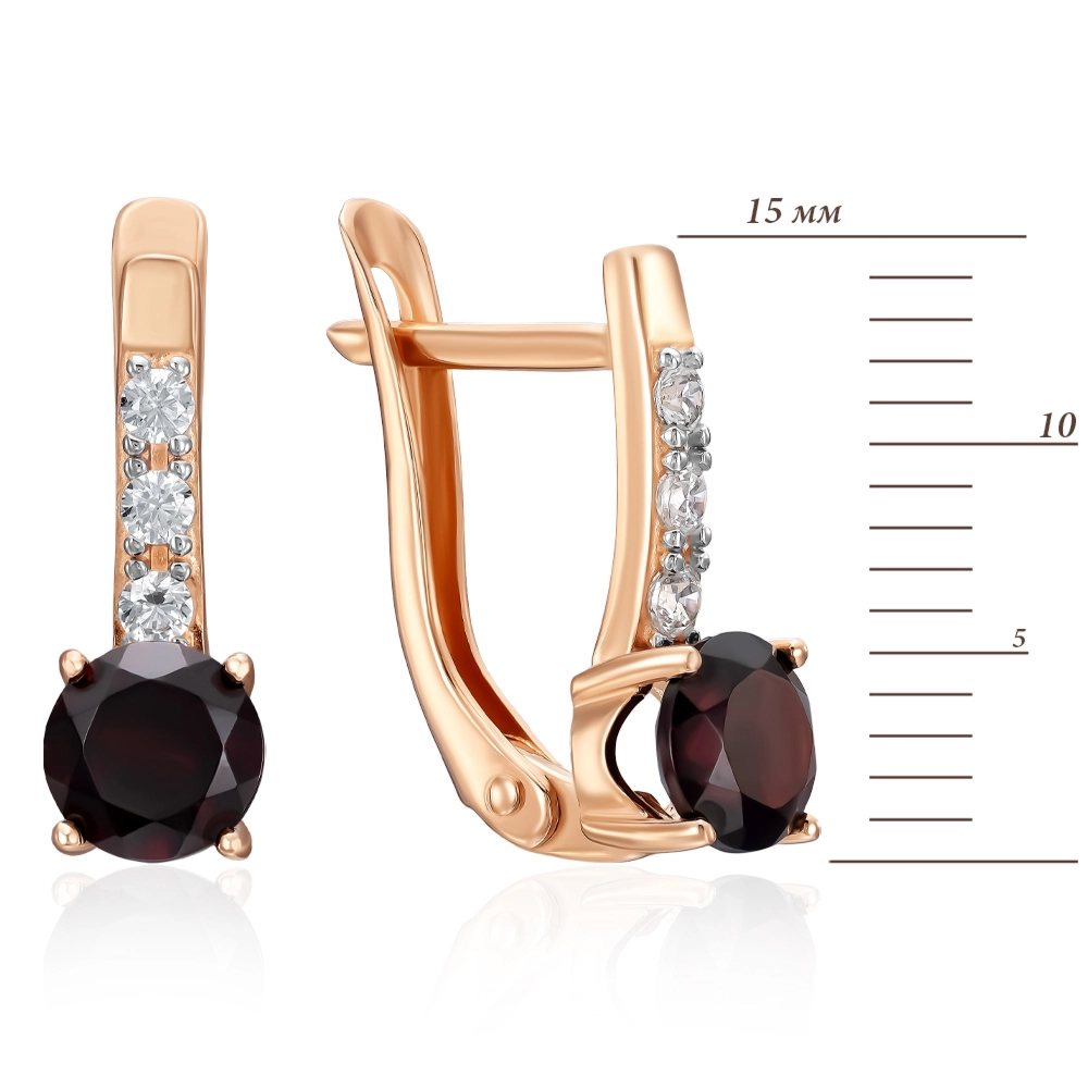 Gold earrings with Ruby and cubic zirconia