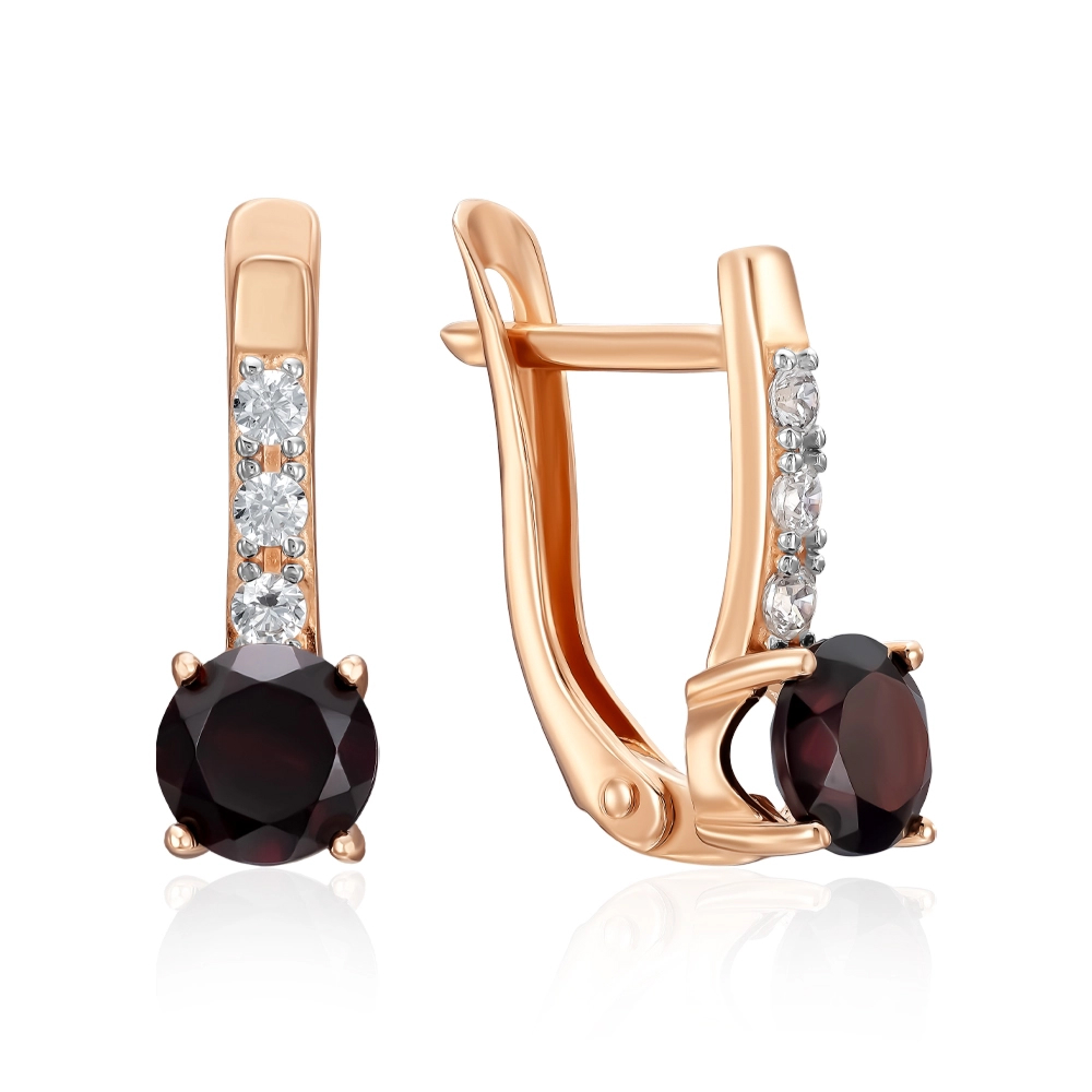 Gold earrings with Ruby and cubic zirconia