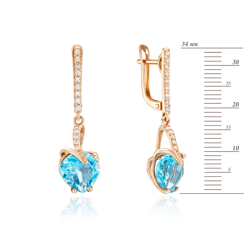 Gold earrings with  topaz and cubic zirconia