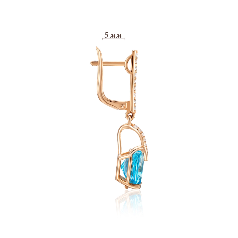 Gold earrings with  topaz and cubic zirconia