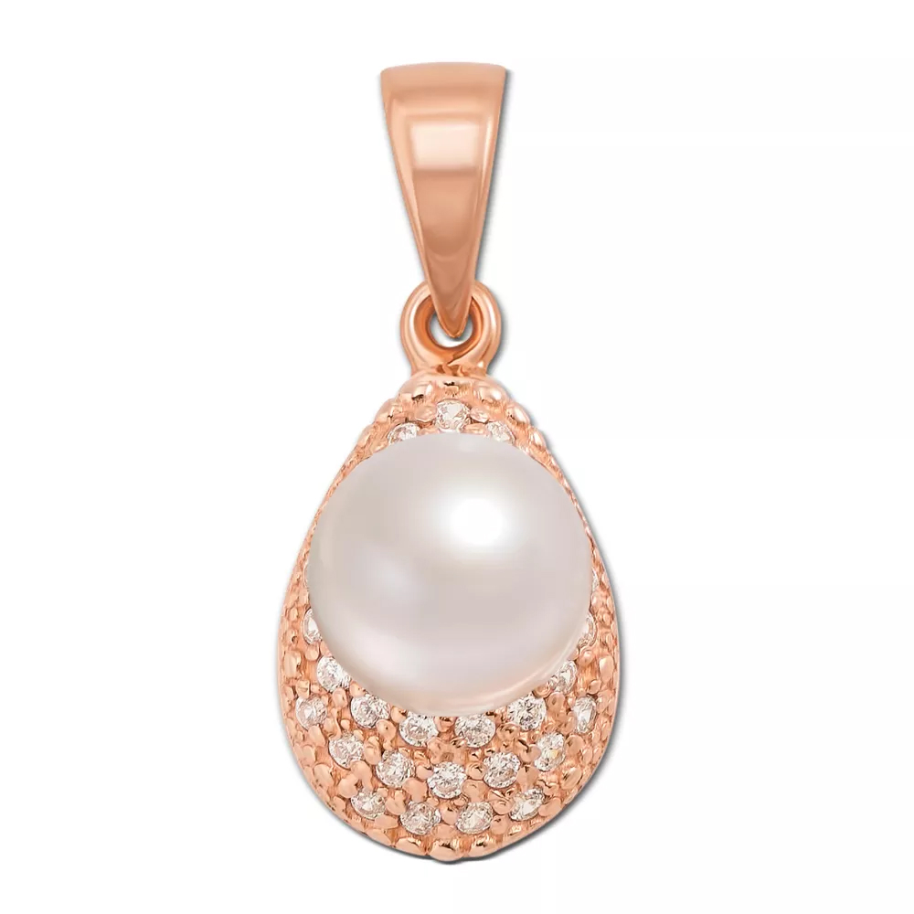 Gold pendant with a pearl and cubic zirconia