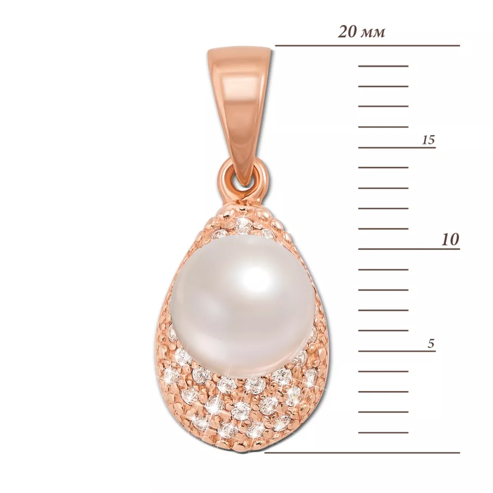 Gold pendant with a pearl and cubic zirconia